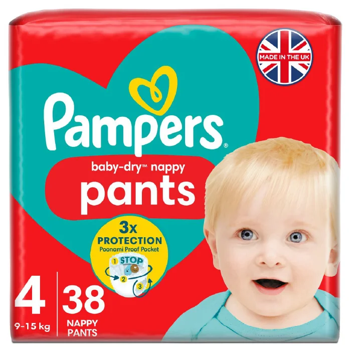 Pampers Baby-Dry Nappy Pants Size 4 (9-15kg) - 38 Pants